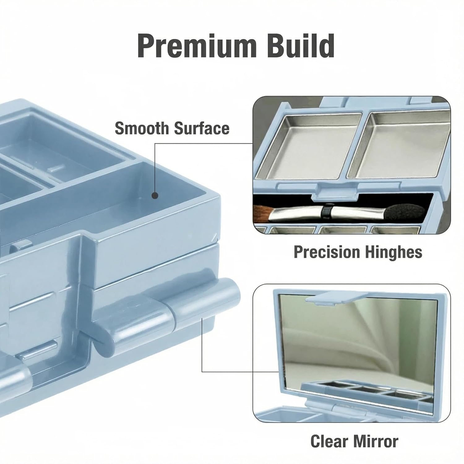 2Pcs Mini Foldable Magnetic Makeup Palettes with Metal Pans– 3-Layer Foldable Empty Eyeshadow Organizer, Travel-Friendly, Brushes & Press Tools Included (Pink & Blue)