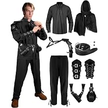 Panitay 8 Pcs Mens Renaissance Costume Set Halloween Medieval Viking Shirt Pant Belt Cape Bracer Sword Bag