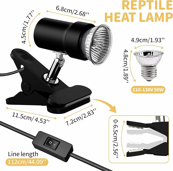 GOZILLA Reptile Heat Lamp, Turtle Lamp with 50W UVA/UVB Turtle Light Bulb, 360°Rotatable Clip Reptiles Basking Light for Amphibian and Reptile Tanks, Terrariums, Cages.(Black) - 2