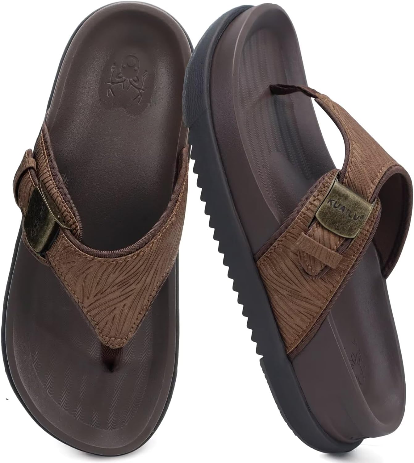 KuaiLu Flip Flops for Womens Orthotic Chic Platform Sandals with Arch Support, Ultra Comfotable Summer Beach Walking Plantar Fasciitis Cushion Sandals Ladies Open toe Adjustable Flat Sandles