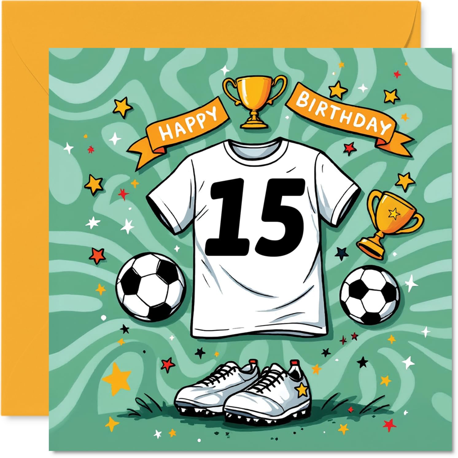 15th Birthday Cards for Boys Girls - Football Shirt - Happy Birthday Card for 15 Year Old Boy Girl Grandson Cousin Son Niece, 145mm Bday Greeting Cards