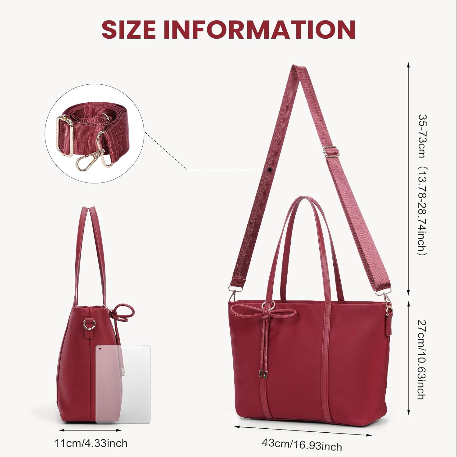 Tote Bag for Women Nylon Crossbody Bags Medium Aesthetic Shoulder Handbags with Bow for Travel Work College with Zip