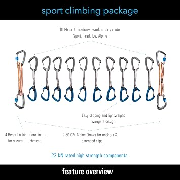 حزمة تسلق الجبال الرياضية Trango (متعددة الألوان، (10) سحوبات سريعة بطول 12 سم + (2) سحوبات مرساة) | حماية من تسلق الجبال والصخور