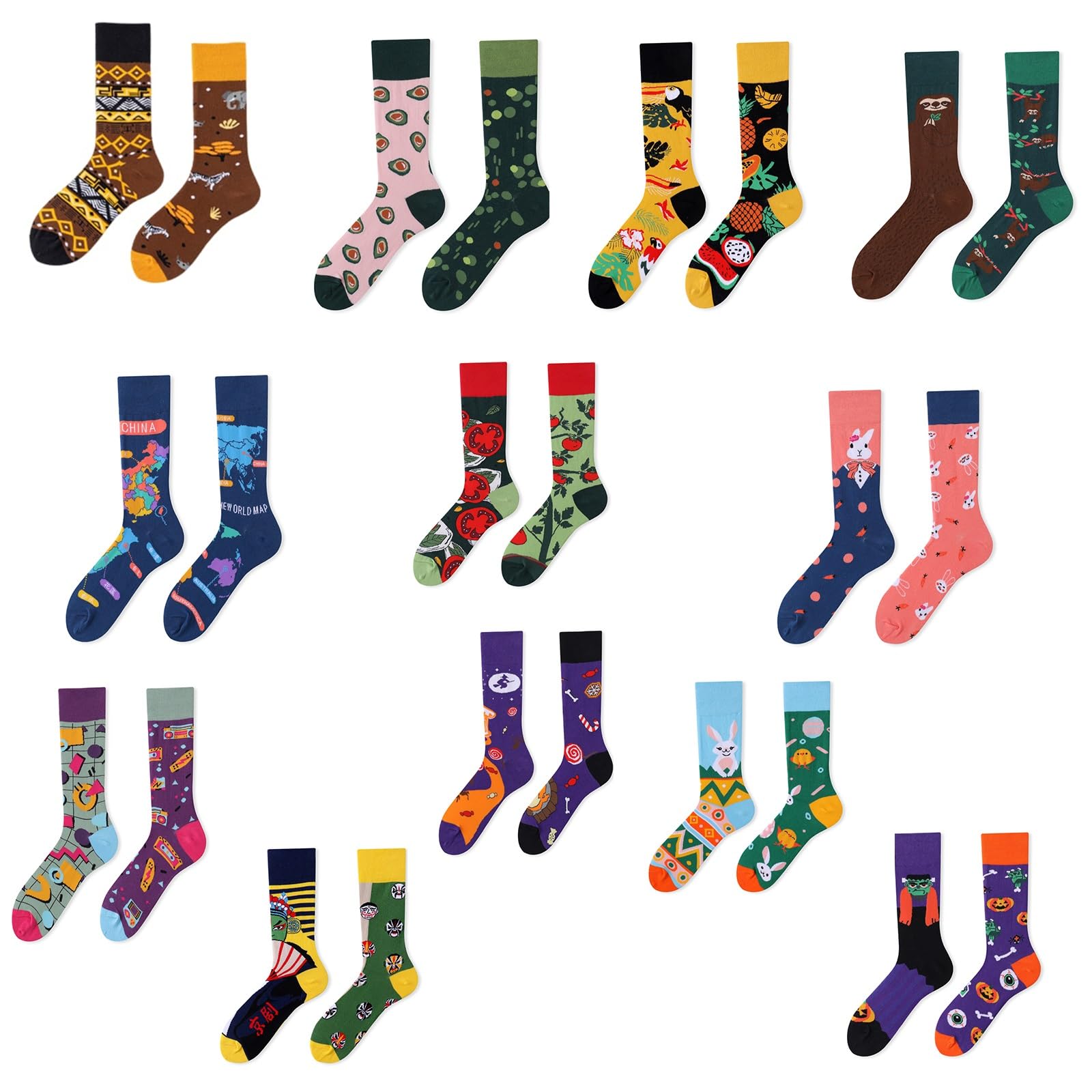 Calcetines Desiguales Rectos Casuales Medias Altas Divertidas Anime Color Mixing 24 Pairs