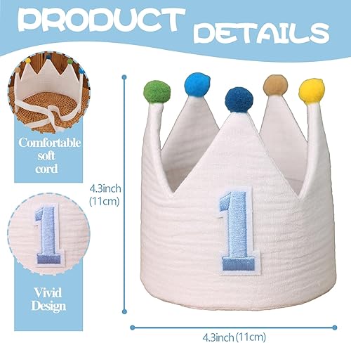 Miniatura 7 de Decoración de fiesta de primer cumpleaños para bebé niño, pancarta azul para silla de bebé, decoración de primer cumpleaños