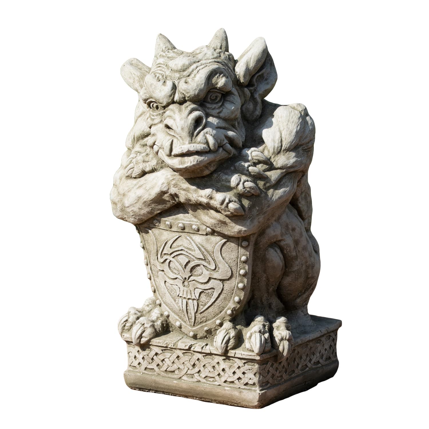 Darthome Heavy Stone Gargoyle with Shield Garden Statue 40cm Lawn Ornament Decoration Art