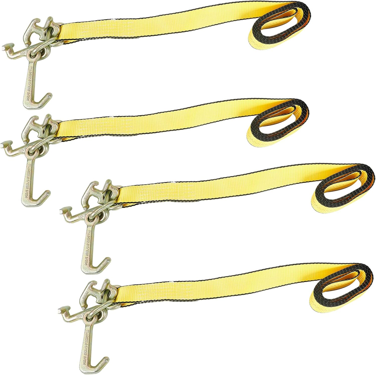 Fekuar 4Pcs 2" x 8' Truck Winch Tie Down Straps with RTJ Cluster Hook Heavy Duty Webbing Complete RTJ Strapes 3 Chain Link RTJ Cluster Hook Towing Truck Anchor Wrecker Tie Down
