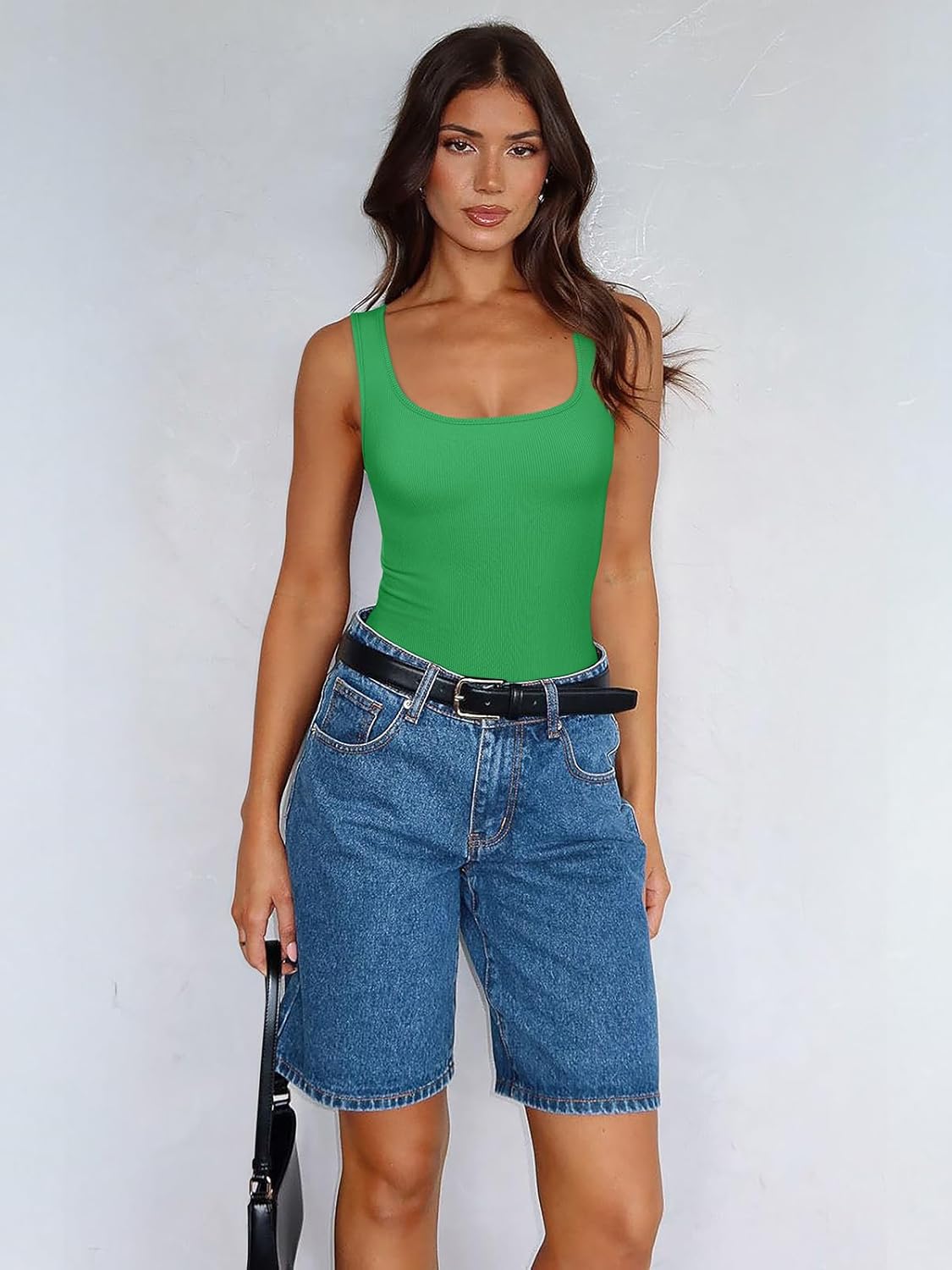 REORIA Tank Top Bodysuits for Women Ribbed Scoop Neck Sleeveless Slimming Basic Body Suit Tops Going Out Outfits 2026 Summer - Image 6