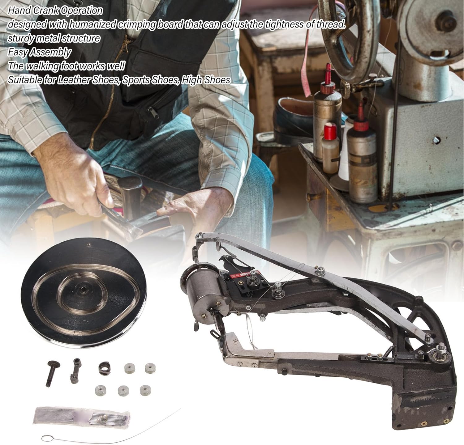 Shoe Repair Machine, Hand Crank Shoe Repair Machine Hand Shoe Cobbler Stitching Repair Mending Machine Metal Humanized Crimping Board Leather Shoe Sewing Machine for Home Industry