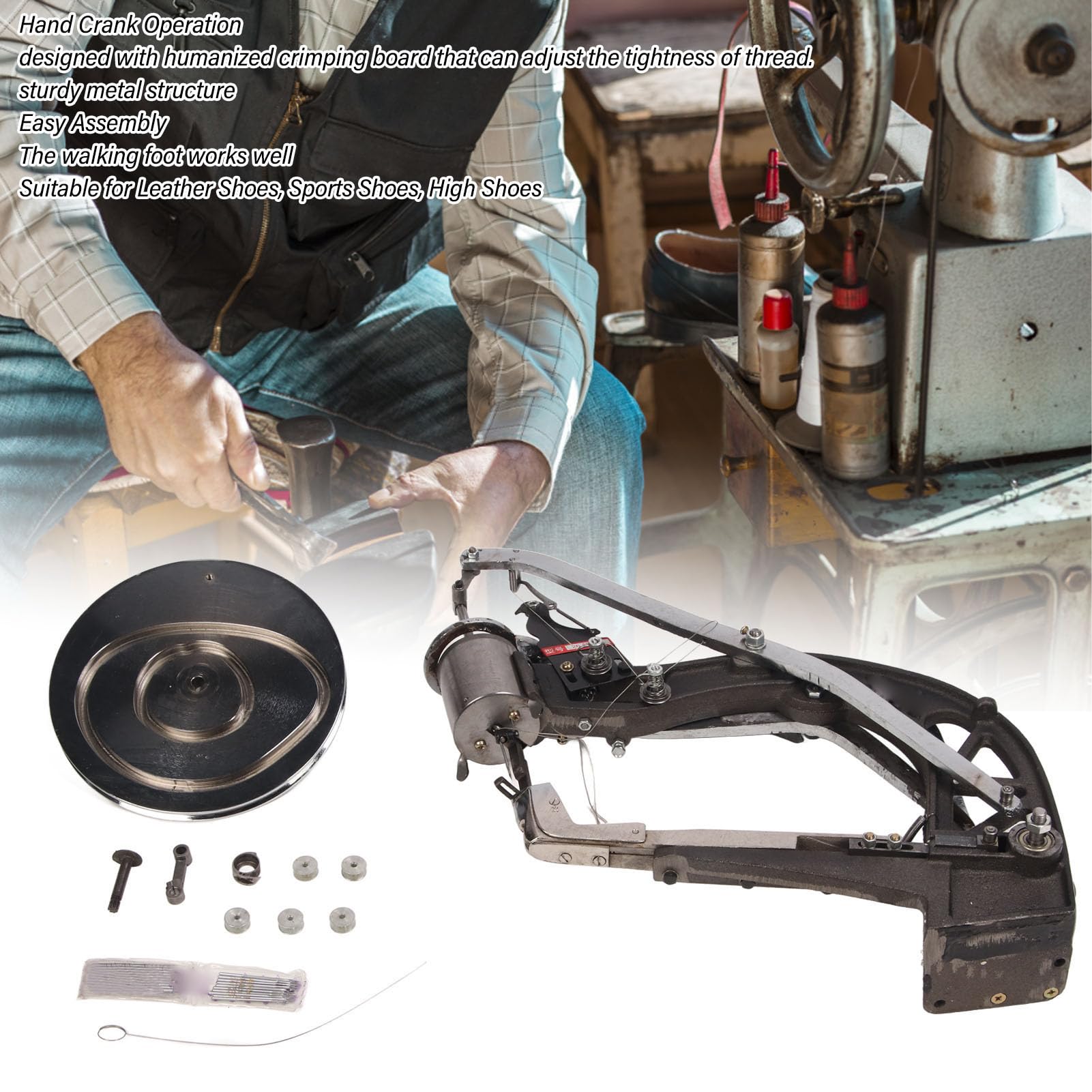 Macchina per Riparazione Scarpe Tavola di Piegatura Umanizzata in Metallo Resistente per Macchina da Cucire per Scarpe in Pelle per L'industria Domestica, Kit di Riparazione in Ferro per