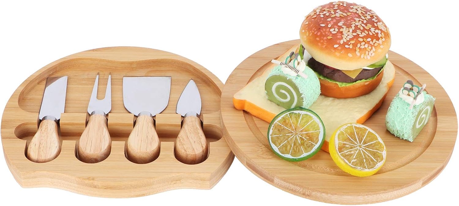 aqxreight Cheese Knives Set with Wood Handle and Cutting Board for Kitchen Barbecue and Entertaining Stainless Steel Cheese Cutter and Serving Tools
