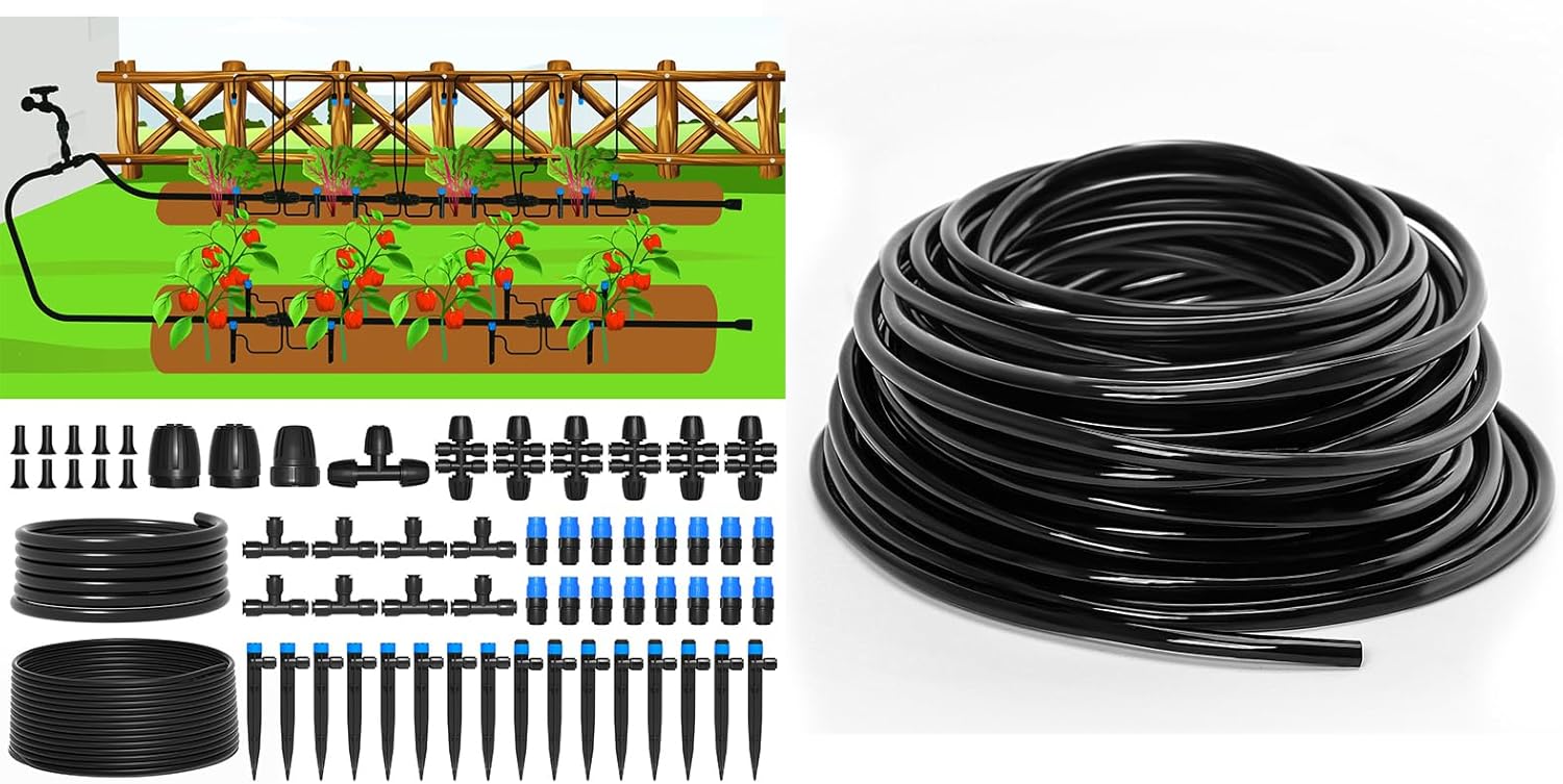 The Bundle of MIXC 230FT Quick-Connect Drip Irrigation System Kit and MIXC 50FT 1/4 Inch Blank Distribution Tubing