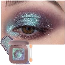 Holographic Multichrome Mauve Green Blue Glitter Eyeshadow Palette with Brush, Rich Chameleon Color Shimmer Metallic & Long Lasting & Buildable Eye Shadow, High Pigment Single Eye Makeup #02