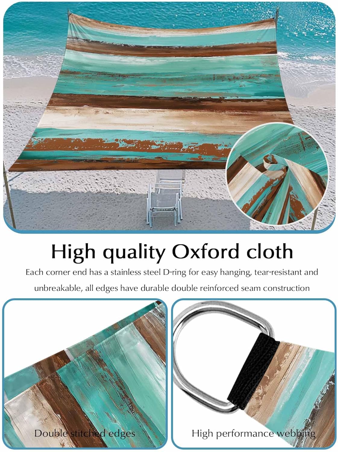 Abstract Turquoise Sun Shade Sail 8' x 10', and Brown Gradient Wood Board Rectangle Outdoor Sun Shade Canopy, Waterproof UV Block Patio Covers for Garden Backyard Beach Pergola Deck