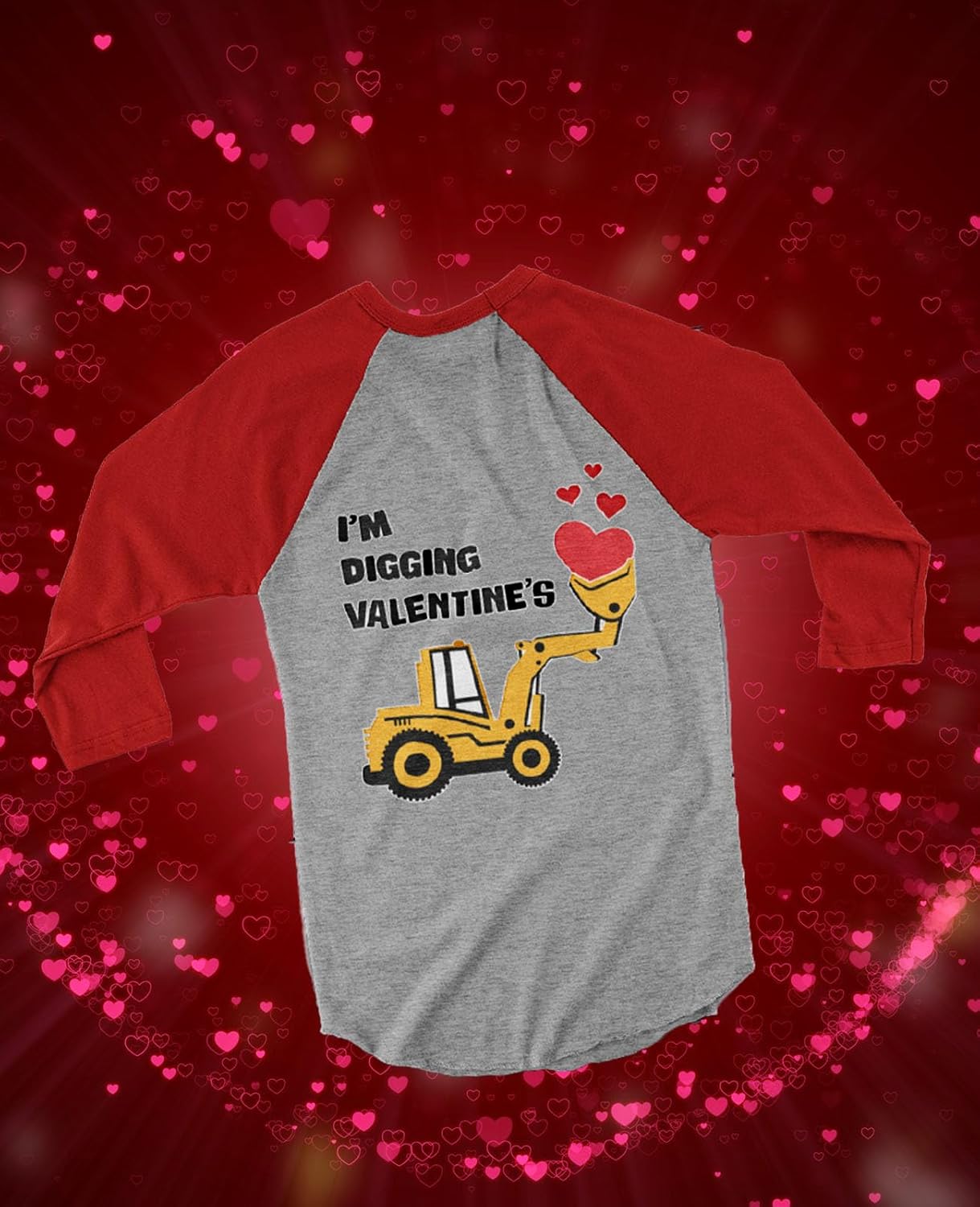 Tstars Excavator Digger Valentine Toddler Raglan Shirt I'm Digging Valentines Construction Kids 3/4 Sleeve T Shirt 2T Red