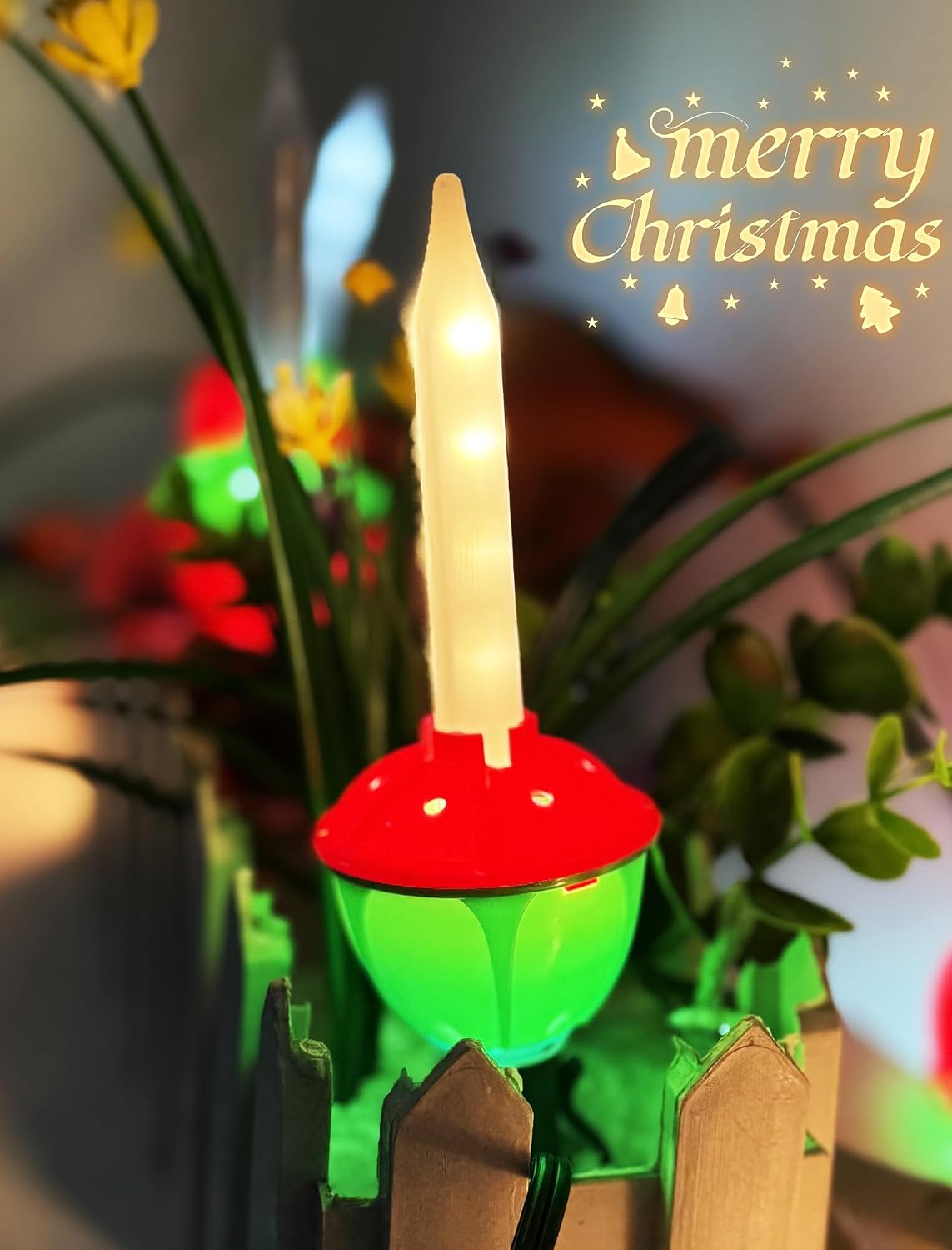 Christmas Bubble Lights Plug in, 7.5Ft Vintage Christmas String Light Outdoor with 8 LED Red Green Bubble Lights Glow Twinkling Warm White for Holiday Party Fireplace Garden Tree Pathway Decorations image 3