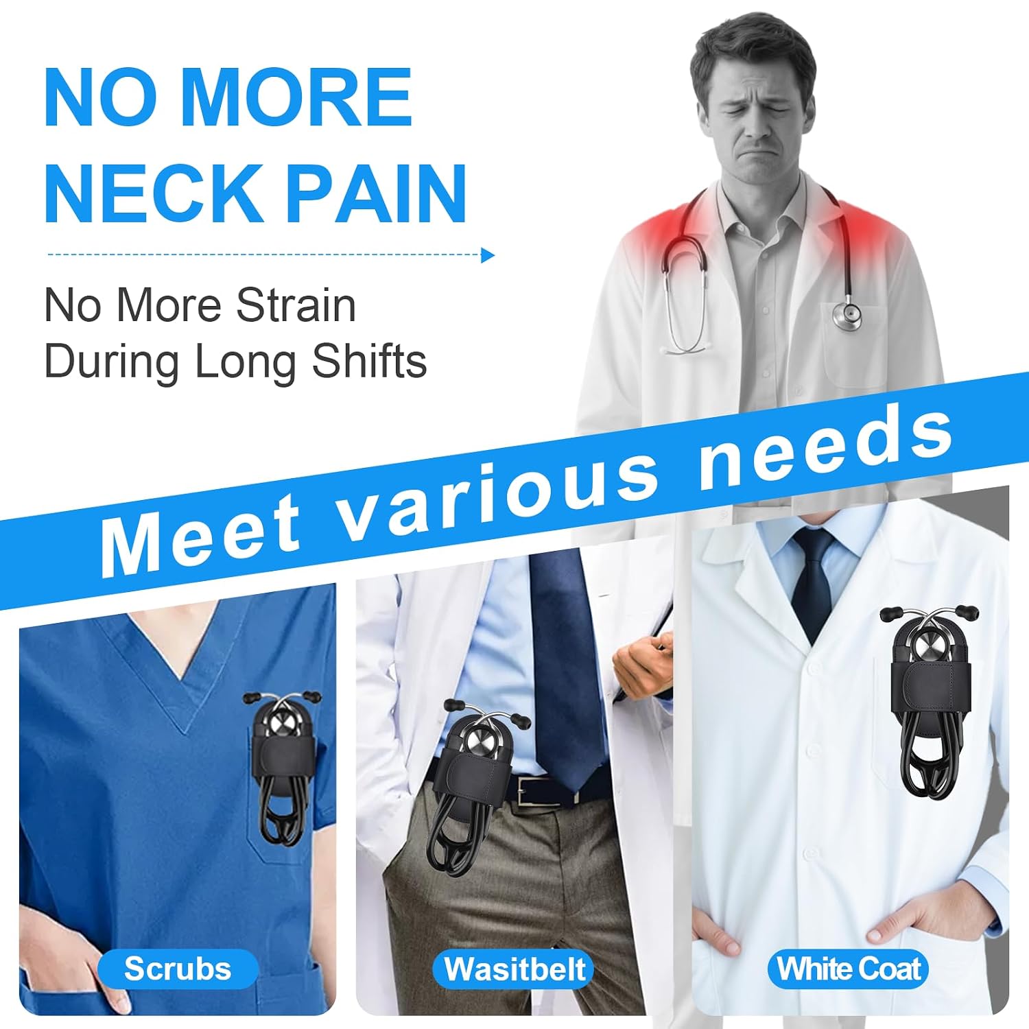 Stethoscope Holder Clip, Magnetic Stethoscope Holster Hip Clips for Scrubs, PU Leather Black Stethoscope Holster for 3M Littmann ADC EKO 500, Stethoscope Belt Clip Holder for Doctors Nurses EMT EMS