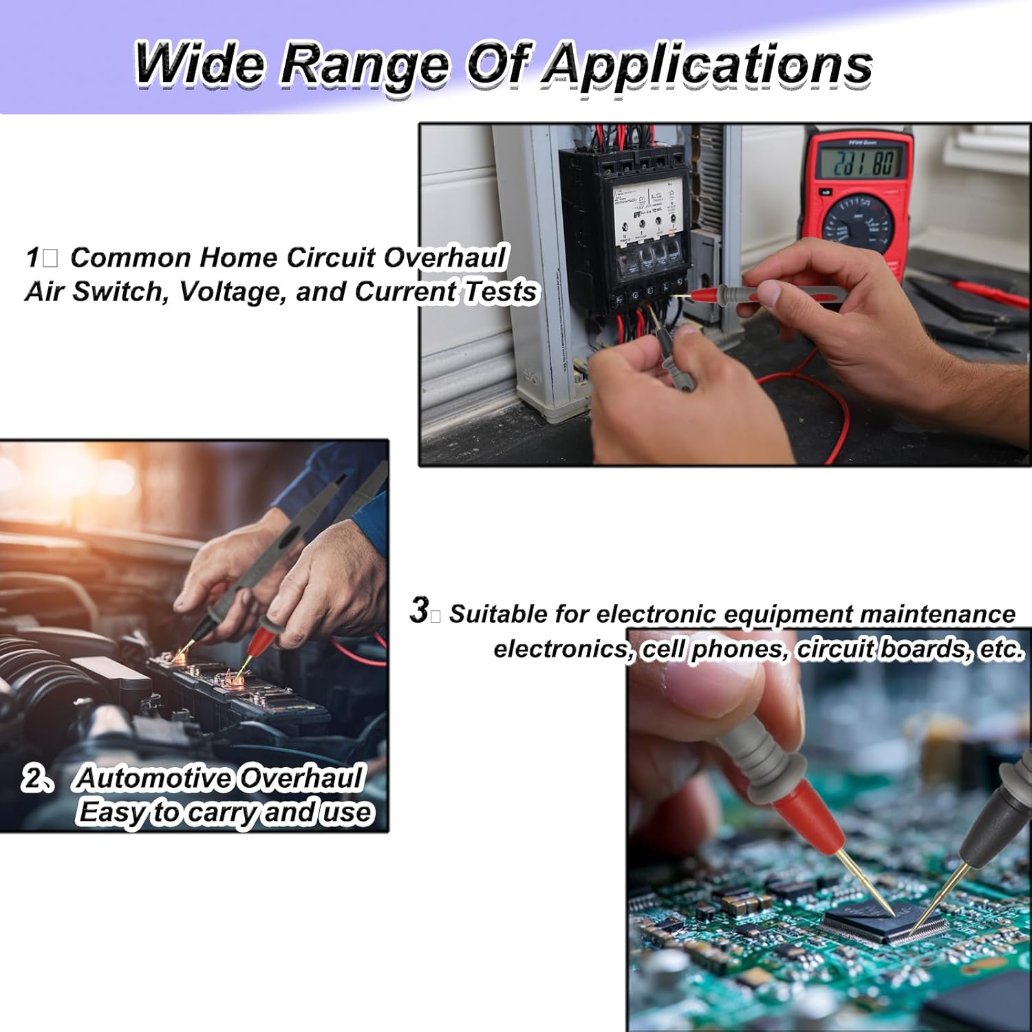 Professional Multimeter Test Leads 1000V 20A, 40.5in, Test Leads Kit, Ultra-Sharp Gold-Plated Probes, Silicone Meter Leads for Fluke, AstroAI, Klein Multimeter & Automotive Testing (Upgraded) - Image 7