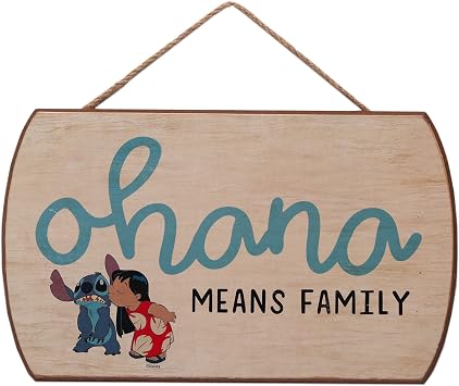 Disney Lilo and Stitch Ohana Means Family Hanging Wood Wall Decor - Cute Ohana Sign for Home Decorating