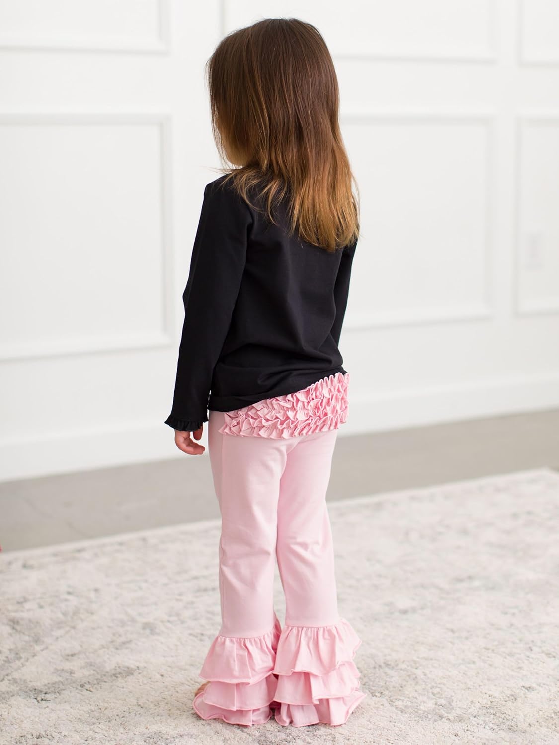 RuffleButts® Baby/Toddler Girls Stretchy Flare Pants w/Ruffles