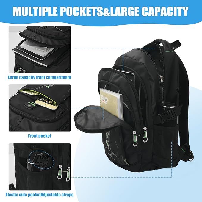 SIVENKE Rugzak schoolrugzak jongens tieners schooltas schooltas laptop tas multifunctionele dagrugzak waterafstotend boekentas rugzak kinderrugzak voor school reizen, grijs/blauw