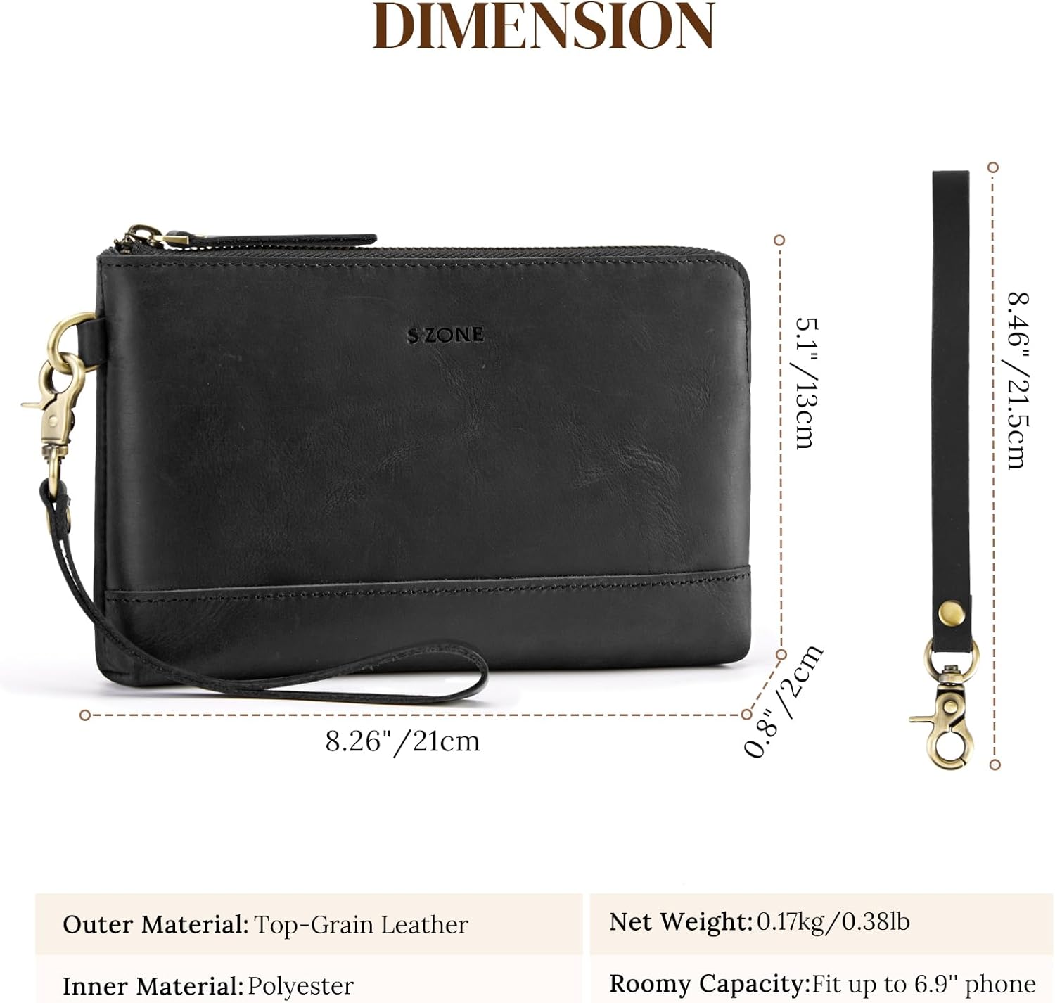 S-ZONE Leather Clutch Purses for Women Wristlet Wallets Small Clutch with Detachable Strap Card Holder Coin Purse