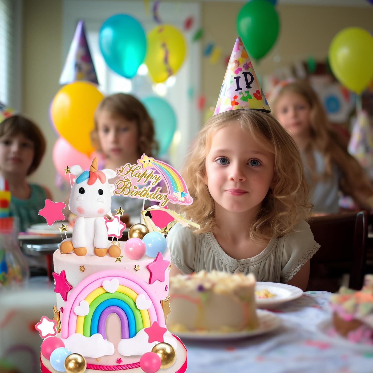 29 PCS Unicorn Cake Topper, Unicorn Cake Decorations with Rainbow Stars Balls Happy Birthday Cake Decorations for Boys Girls Kids Birthday Party Baby Shower Supplies