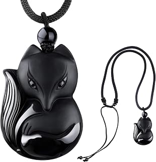 Fox Obsidian Necklace for Women, Fox Jewelry for Girls Gemstone Necklaces Pendant for Women Healing Crystal Necklace Protection Amulet Charm for Girls Mothers Day Jewelry Gift