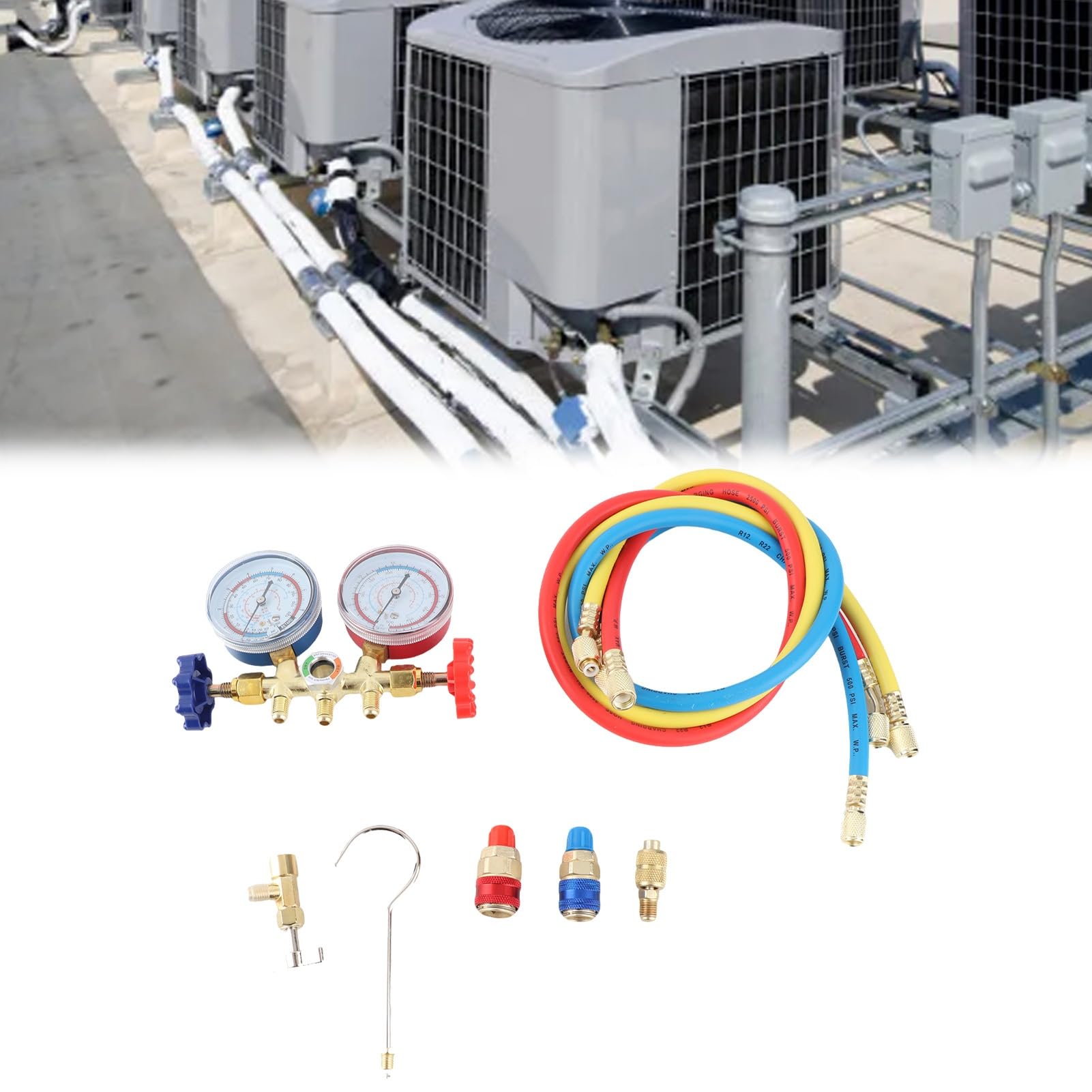 Manómetro de Aire Acondicionado, Juego de Colector de Diagnóstico Duradero a Prueba de Erosión para Carga de Freón para Técnicos de HVAC
