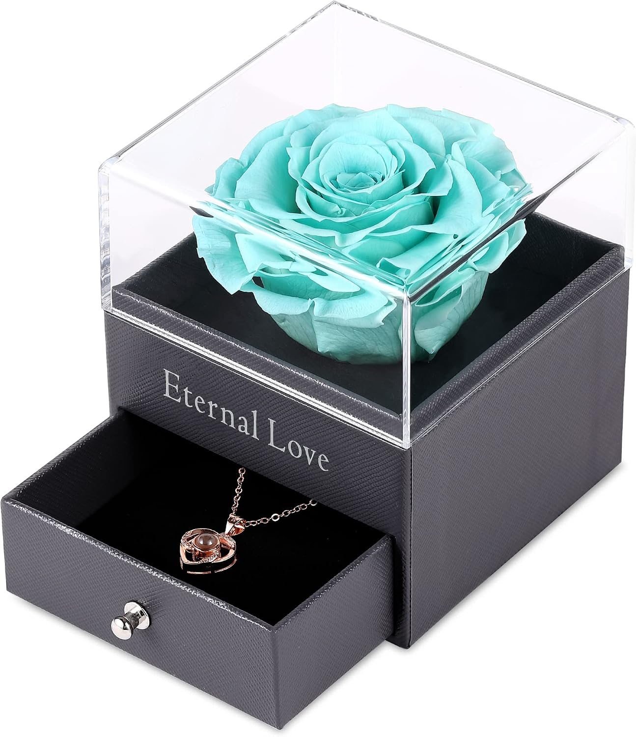 Tiaronics Real Preserved Light Green Rose - Eternal Rose Gift Box with Rose Necklace, Handmade Fresh Rose Gift for Her on Birthday,Christmas,Mother's Day,Valentine's Day (Light Green)