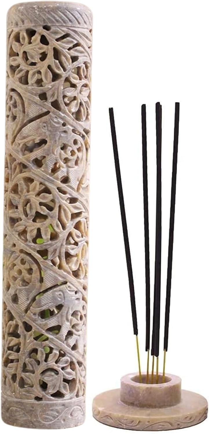 Carry Me Marble Soapstone Incense Stick Holder | Candle Burner | Tea Light Holder - Perfect Handmade Elephant Carving for Gifting. Decorative Home and Office Decor.(3 x 3 x 10.5 Inches)