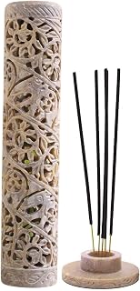 Carry Me Marble Soapstone Incense Stick Holder | Candle Burner | Tea Light Holder - Perfect Handmade Elephant Carving for Gifting. Decorative Home and Office Decor.(3 x 3 x 11 Inches)