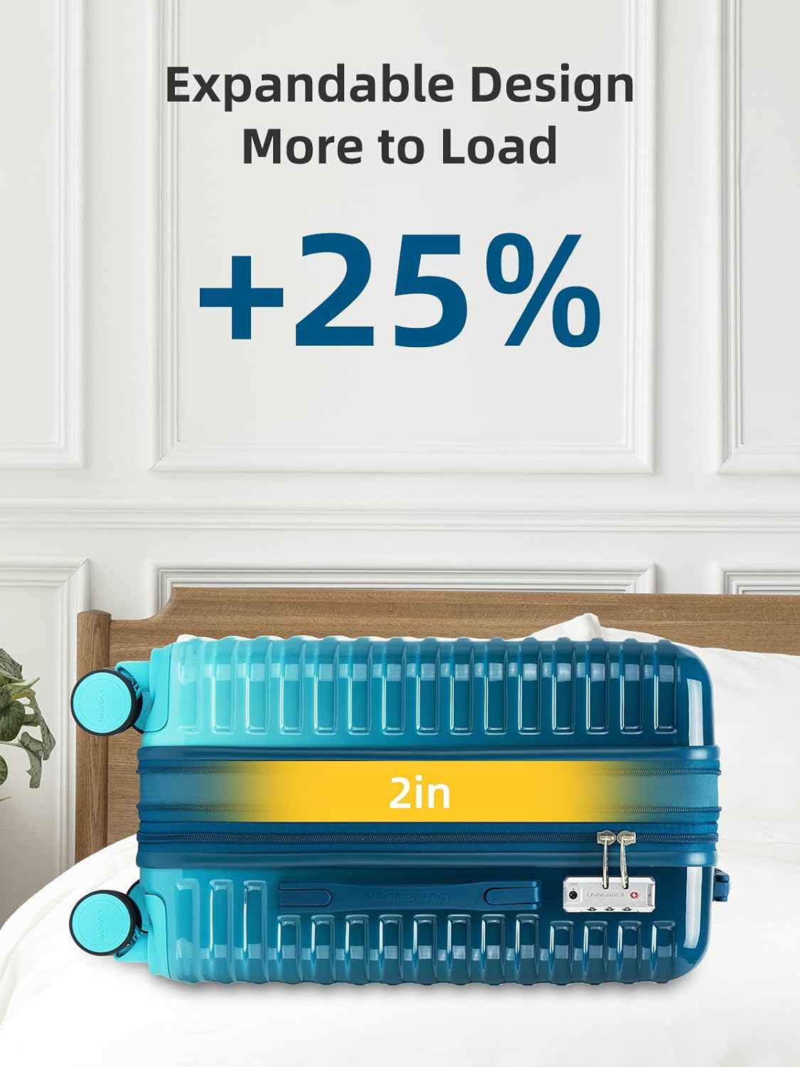 LARVENDER Carry on Luggage 22x14x9 Airline Approved, Expandable 20 Inch Hardside Suitcase with Wheels TSA Lock, PC+ABS Lightweight Carry on Suitcases for Women, Ocean Breeze (20/DB/TB) - Image 2