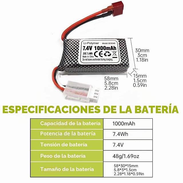 Foto 3 de 5 de 2pcs 7,4V 1000mAh T-Plug Batería de litio para 18858 18859 18859A 18859E HM163 HM164 35-DJ03 35-DJ04 SN-DJ02…