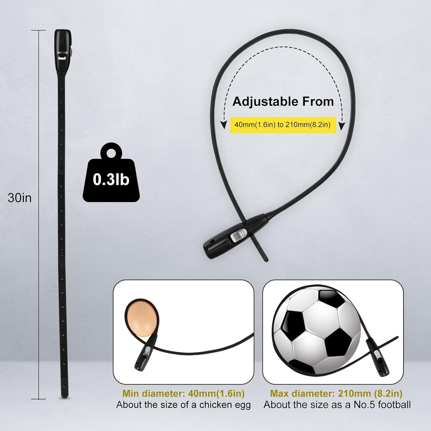 Zip Tie Lock - 4 Universal Key, 30-inch All-Weather Stainless Steel Adjustable Bike Lock, Suitable for Doors, Strollers, Suitcases, Refrigerators, and Fences (2-Pack, Black)