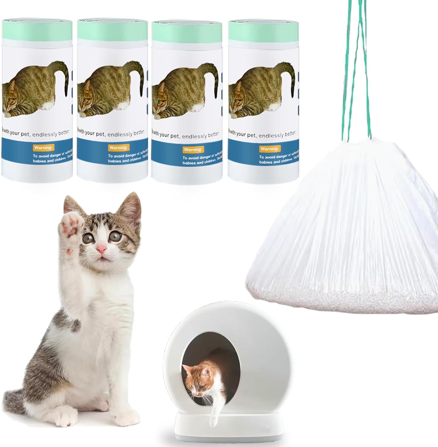 100 Count Cat Litter Liner Bags Compatible with MW-SC09/MW-SC01/MW-SC02/MW-LR01 Self-Cleaning Automatic Cat Litter Box, Thick Heavy Duty Drawstring Replacement Waste Drawer Liners-18" x 12.6"