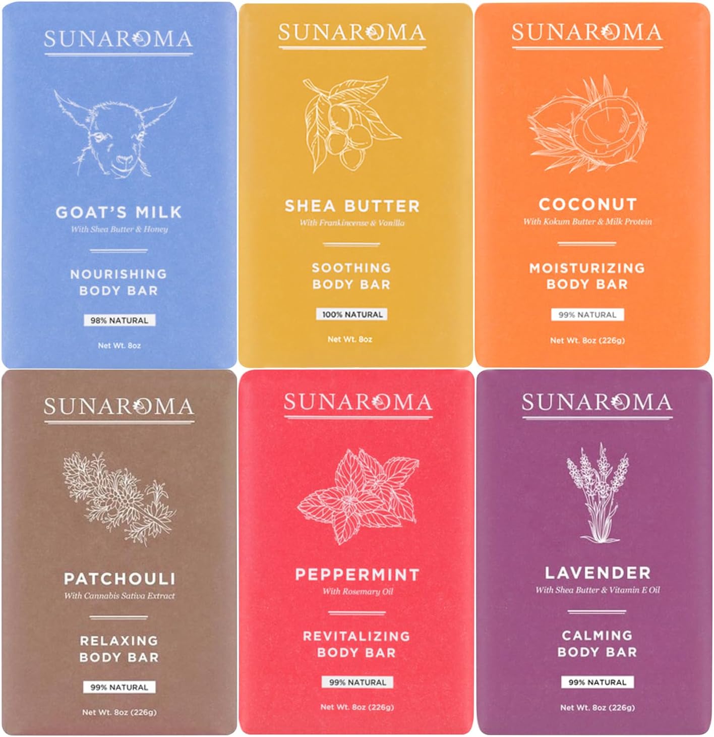 Sunaroma Bar Soap Variety Pack Natural Soap Set of 6