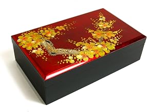 Lacquered Wooden Jewellery Box Painted Cherry Blossoms Length 24 cm – Storage Box – Vietnam Crafts and Asian Decoration – Width 24 cm x D 14 cm x H 6 cm (Ref S38-2911)