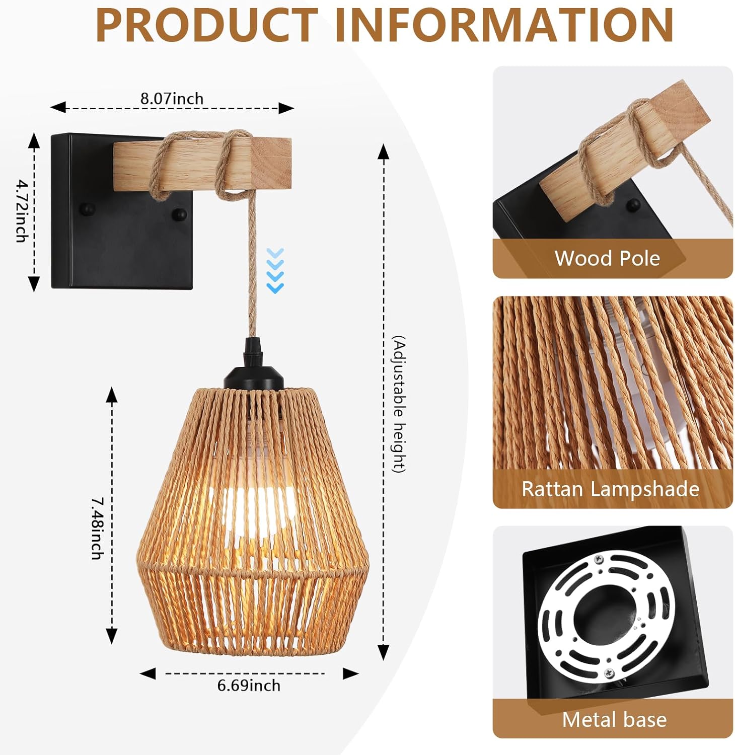 Battery Operated Wall Sconces Set of 2,Rattan wall sconce with Remote Control,Rechargeable Boho Wall Light Dimmable,Farmhouse Wireless Wall lamps for Bedroom decor,Kitchen,living room,Entryway