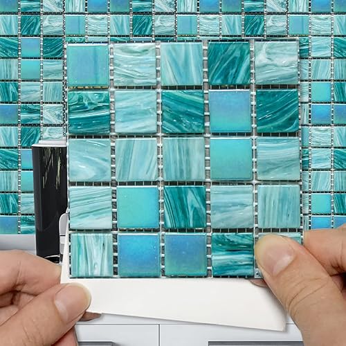 Miniatura 8 de Alwayspon 25 piezas de azulejos de mosaico autoadhesivos para decoración del hogar, azulejos adhesivos para despegar y pegar, adhesivo para azulejos