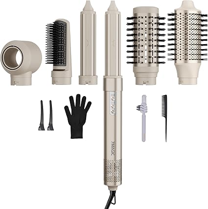 7MAGIC Hair Dryer Brush & 6 in 1 Hair Styler, Silver,Ionic Technology, Fast Drying,