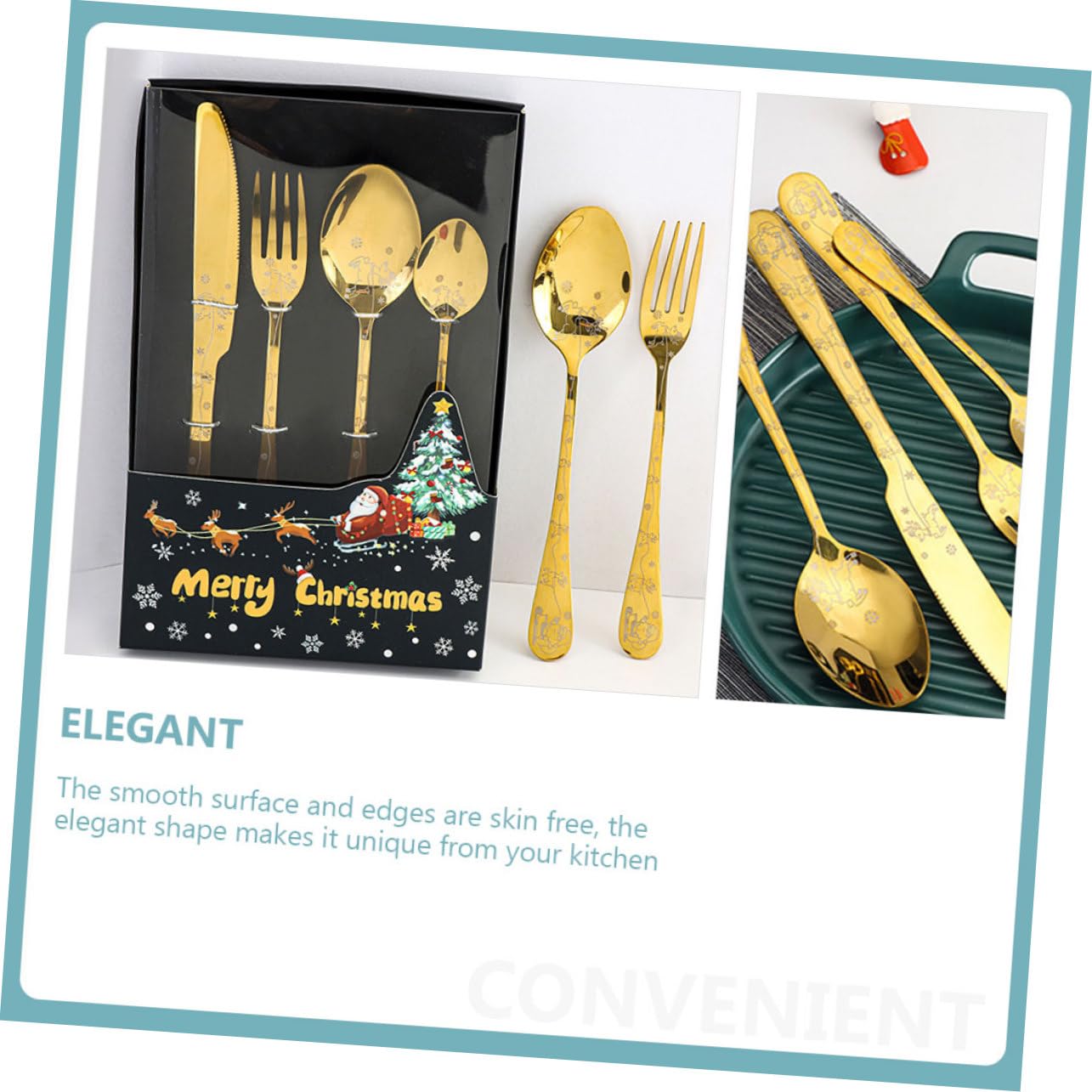 Alipis 5 Juegos De Cubiertos De Navidad Tenedores De Postre De Navidad Decoraciones De Mesa De Navidad Vajilla De Acero Inoxidable Cuchara Dorada Cubiertos De Filete para Banquete