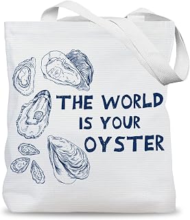 Oyster Beach Tote Bag, Coastal Nautical Canvas Tote Bags for Women, Gifts for Beach Ocean Lovers, Ocean Beachy Oyster Shell Reusable Grocery Shopping Bags