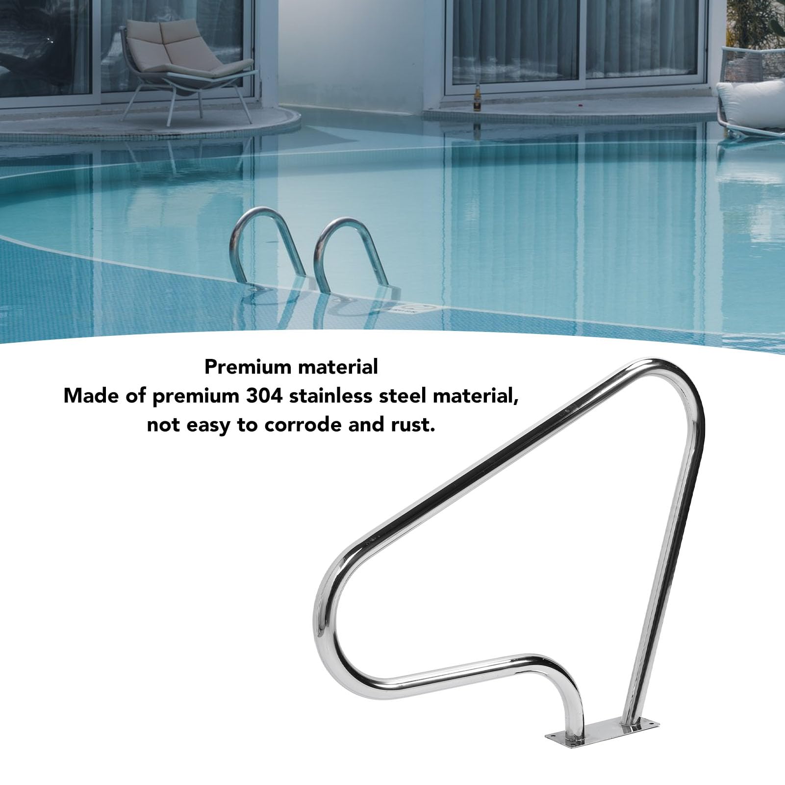 Pool-Handlauf 40,7 X 31,7, Pool-Geländer für Eingelassene Pools, Edelstahl-Pool-Handläufe, Schnellmontage-Zubehör Im Lieferumfang Enthalten, Schwimmbad-GRAP-Schiene für