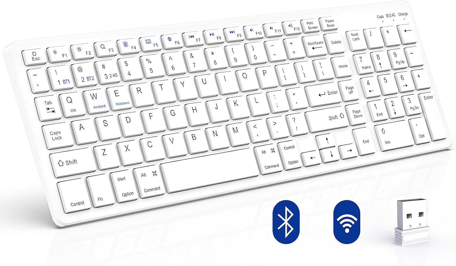 Wireless Keyboard, Bluetooth Keyboard with Number Pad, 2.4G