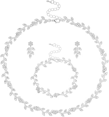 Nydotd 3 Pieces Rhinestone Jewelry Set for Women - Crystal Bridal Necklace Earrings Bracelet Set Wedding Bridesmaid Costume Accessories for Prom Formal Occasions
