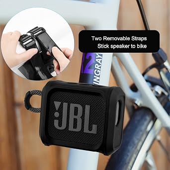 Silicone Case Cover for JBL Go 3 Portable Speaker with Removable Strap for Bike Golf Cart Travel Carrying Case Protective Sleeve Speaker Cover (Black)