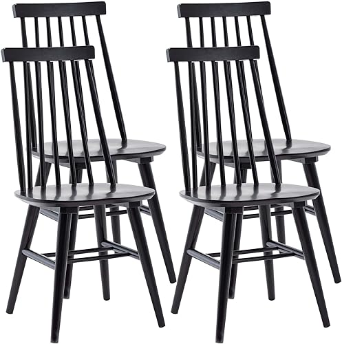 Duhome - Juego de 4 sillas de comedor de madera, con respaldo de listón, sillas de cocina, sillas Windsor, color negro