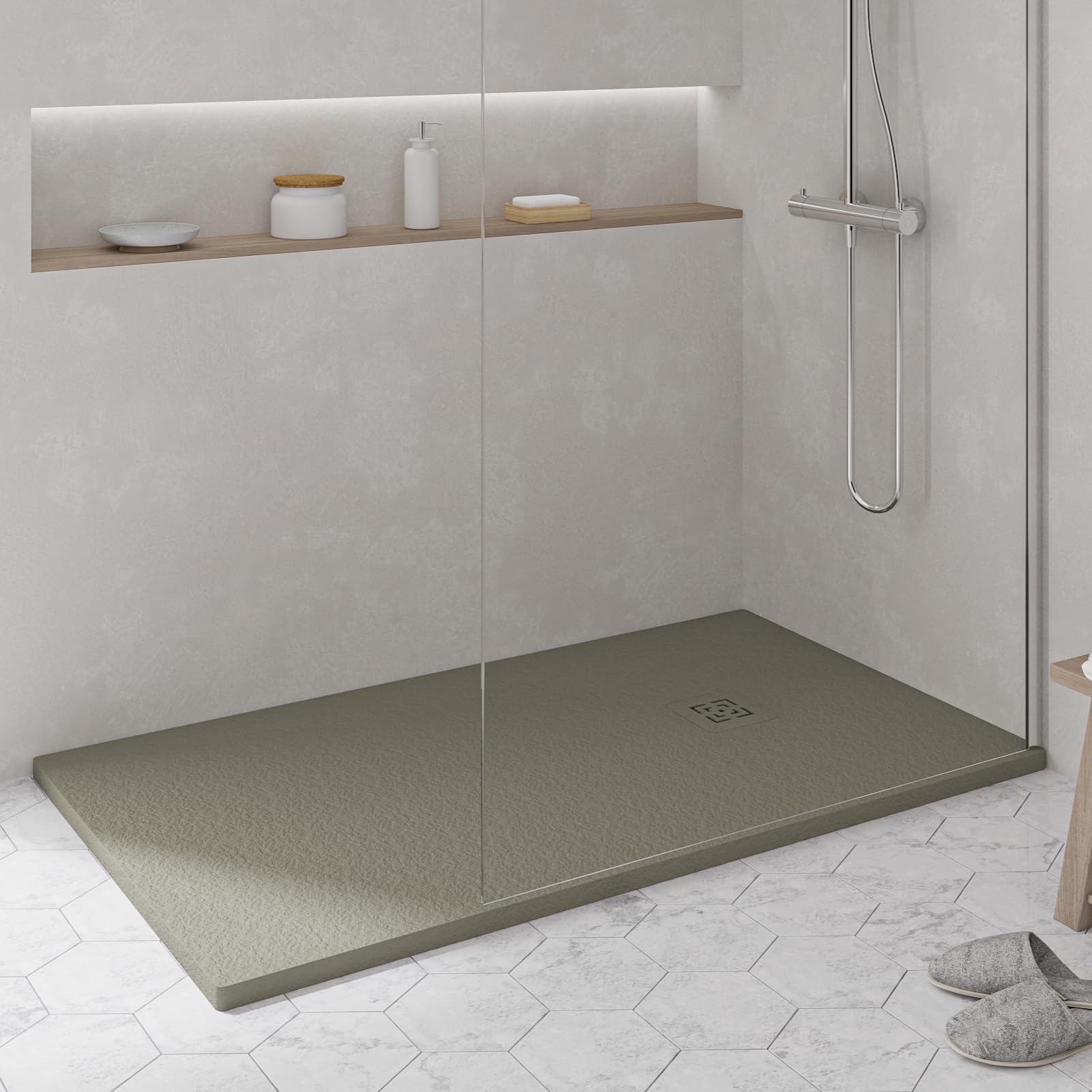 KOES - Plato de Ducha de Resina Modelo NILO – 100x100 – Gris cuarzo RAL 7039