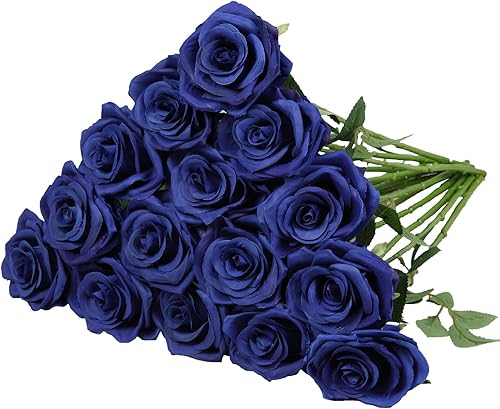 Carlita's Blooms Ramo de 15 rosas artificiales de seda, flores de seda sintética, tallos largos, para arreglos de boda, centro de mesa, fiesta,